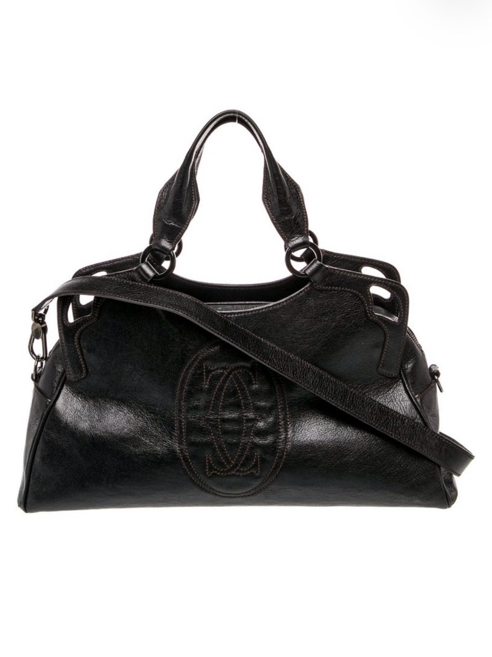Cartier Black Leather Structured Tote Bag with Shoulder Strap